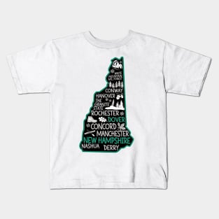 New Hampshire Dover cute map Conway Hanover Rochester Nashua The Granite State Kids T-Shirt